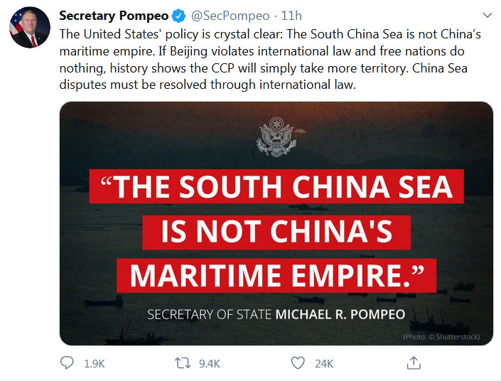 “South China Sea is not China’s maritime empire”: Mike Pompeo