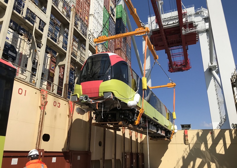 Close-up of first train of Hanoi’s second metro line