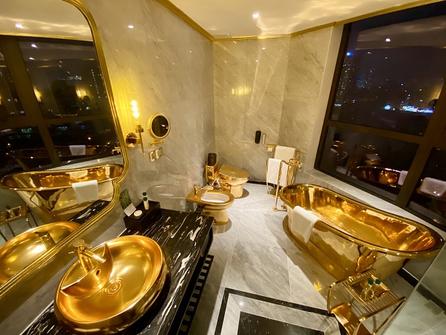 Inside the 24 carat-gold-coated hotel in Hanoi