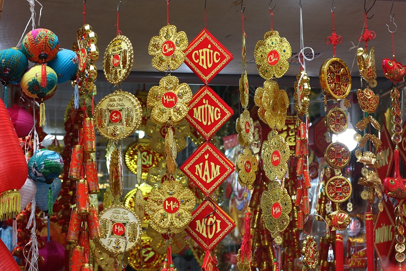 Red color covers Hanoi Old Quarter street ahead of Tet holiday