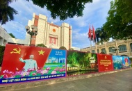 Red flags and banners decorate Hanoi's streets to honor  Ho Chi Minh's birthday