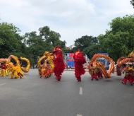 Dragon dance livens up pedestrian zone around Hoan Kiem lake