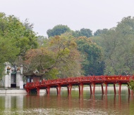 Romantic Hoan Kiem Lake in leaf-changing season