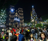 St Joseph's Cathedral in Hanoi shines brightly on Christmas Eve