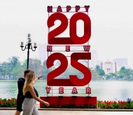 Brightly decorated streets for New Year 2025 in Hanoi